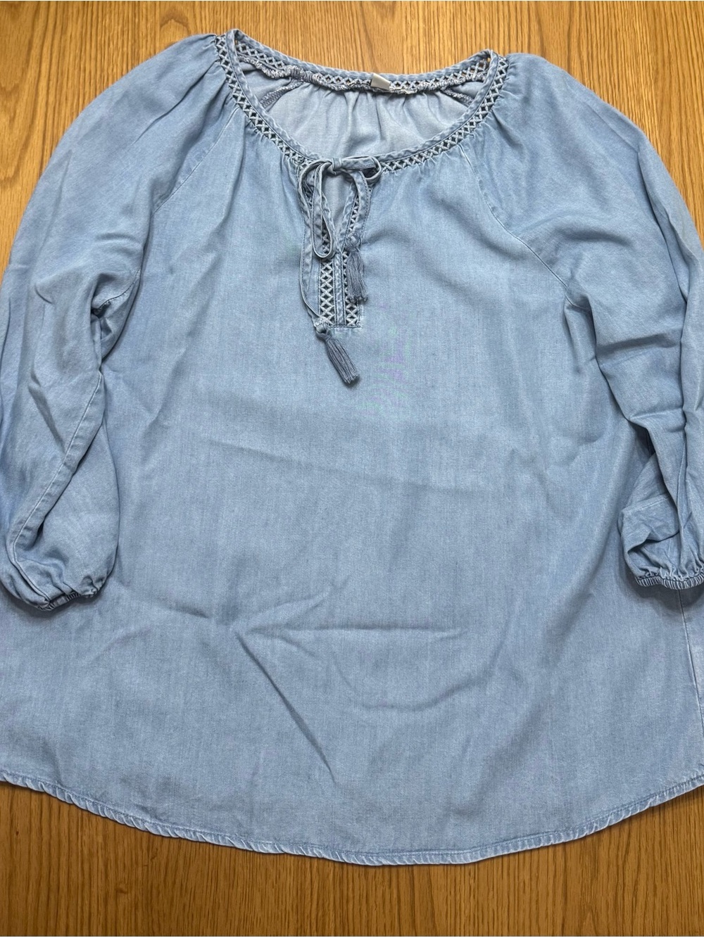 Light Blue Women's Tie-Neck Peasant Blouse